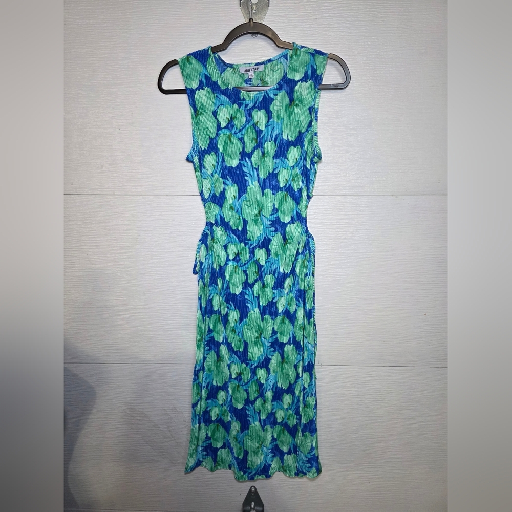 Mimi Chica Blue Midi Dress with Green Floral Print